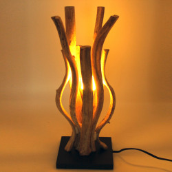 Kleine Tischlampe aus Holz, Liane gebleicht, Treibholz, 39 cm hoch